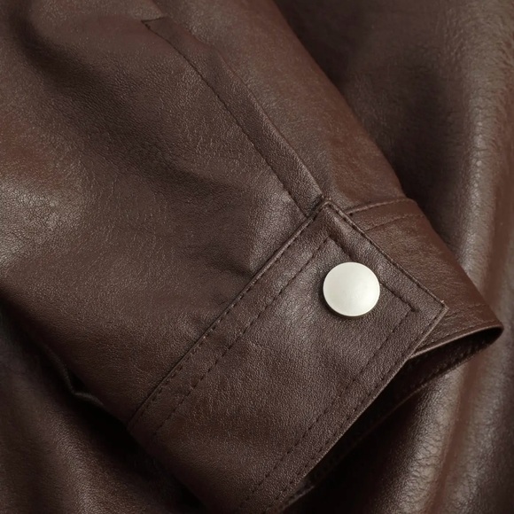 NWT XL FAUX LEATHER Brown ZIPPER JACKET - Picture 7 of 13